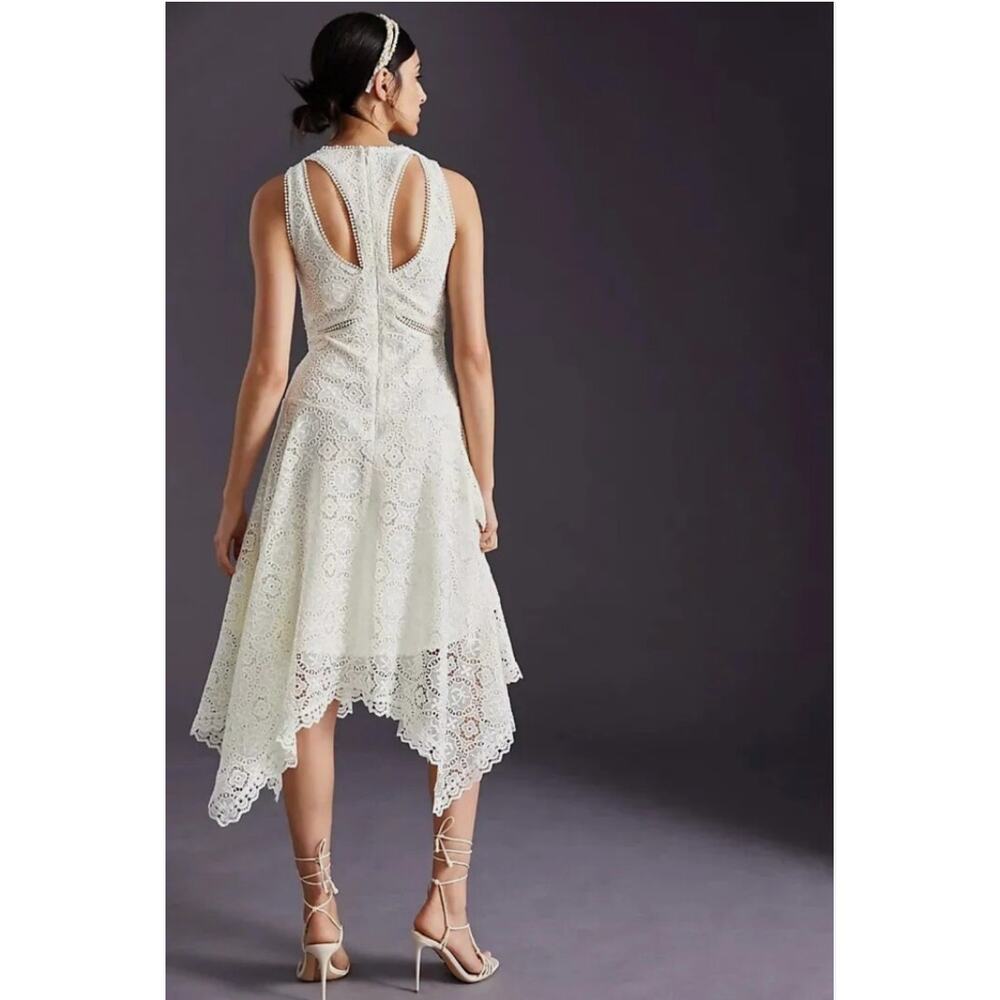 Anthropologie NWT‎ Size 10 Ivory Fitted Maxi Dress Lace Cutout Boho Chic Party